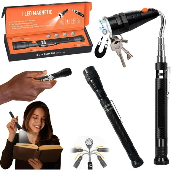 Telescoping Flashlight with Magnet, 22.5" Extendable Magnetic LED Flashlight with Flexible Gooseneck, 360° Rotatable Hands-Free Work Light, Ideal Gift for Handyman, Dad, Mechanic