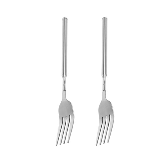 Telescoping Forks 2Pcs, Extendable Stainless Steel Dinner Long Handle Fork Set up to 25", Funny BBQ Grill Tool Gag Gift for Camping, Fire Pit Marshmallow Roasting, Parties, and Kitchen Novelty