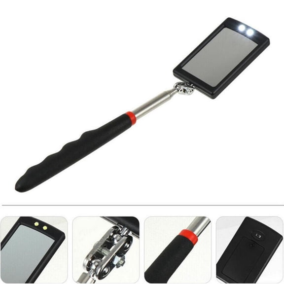 Telescoping LED Lighted Flexible Inspection Mirror, 360 Swivel Extendable Mechanic Tool Mirror with Bright LED Lights, Adjustable Undercarriage Detection Mirror for Vehicle, Home & Tight Spaces