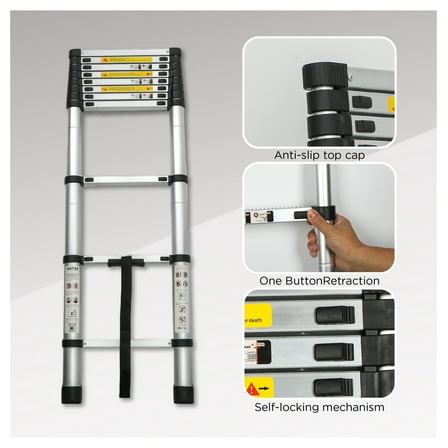 Telescoping Ladder 10.5FT - Extension Ladder, Aluminum Alloy Folding Ladder, Portable Multi-Purpose for Indoor/Outdoor Work, 300lbs Capacity