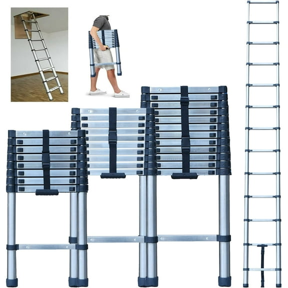 Telescoping Ladder 10 FT Step Ladder Stainless Steel Telescopic Extension Ladder, Portable Folding Collapsible Ladder, Multi-Purpose Ladders for Home Household, Roofing, Rv, Loft, 330lbs Capacity