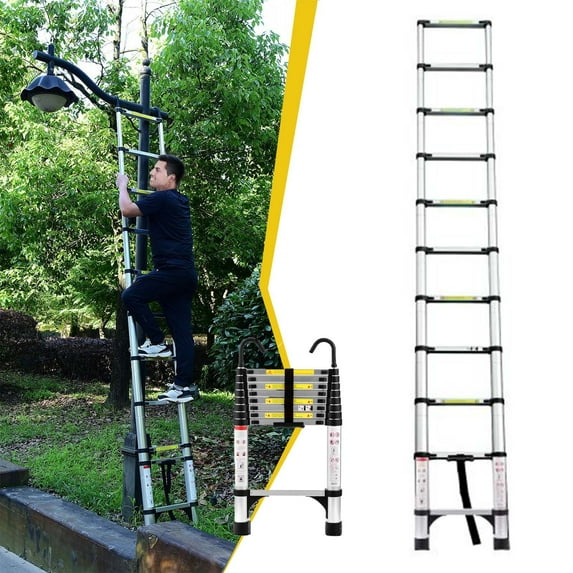 Telescoping Ladder 10.5 ft FT Aluminum Extension Ladder with Stabilizers, 330 lbs Capacity, Multi Purpose Folding Ladder for Home, RV, and Outdoor Use