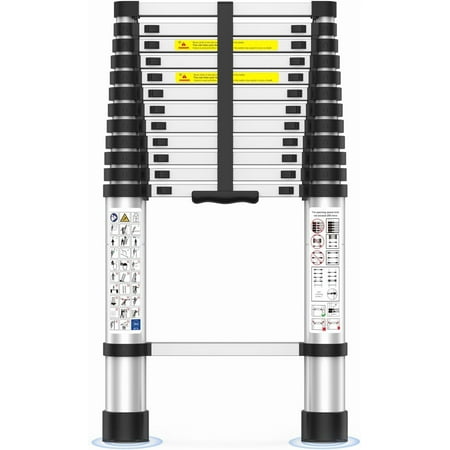 Telescoping Ladder,12.5 FT Extension Ladder, Heavy Duty 330lbs Max Capacity, Multi-Purpose Collapsible Ladder for RV or Outdoor Work Black