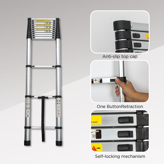 Telescoping Ladder 12.5FT, Telescopic Extension Ladder, Aluminum Alloy Folding Ladder Portable Multi-Purpose for Indoor Outdoor Work, Heavy Duty 300 lbs Load