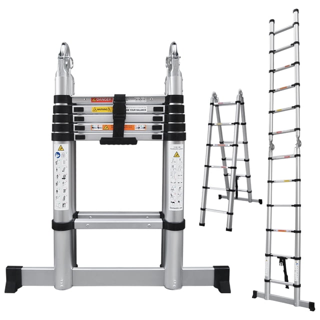 10.5 FT Telescoping Ladder | Stainless Steel Extension Ladder | 350lb Capacity | Portable Collapsible Design