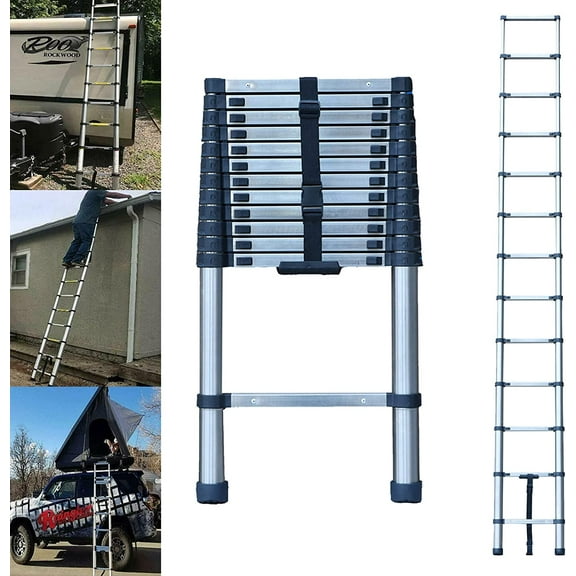 Telescoping Ladder, 12 FT Stainless Steel Extension Ladder for Home, Collapsible Ladders 330 Lb Max Capacity, Multi-Purpose Telescopic Ladder for Roof Ceiling, Household Daily, EN131 Certificated