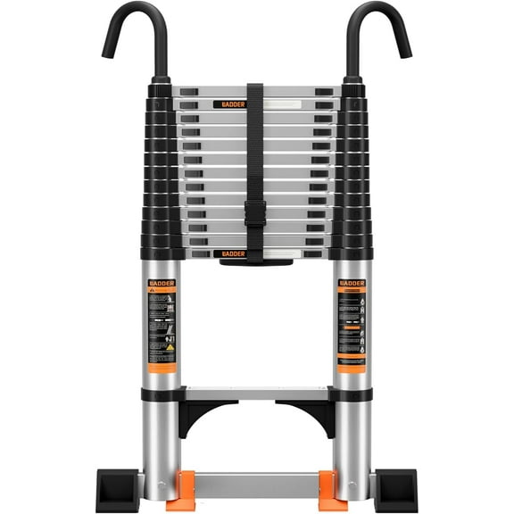 Telescoping Ladder,13.5FT  Multi-Purpose Collapsible Ladder with Stabilizers and Hooks, Portable Extension Ladder for RV or Outdoor Work ,330lb Max Capacity