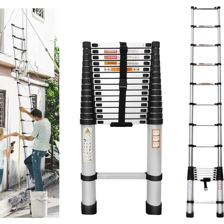 Telescoping Ladder 14FT Aluminum Telescoping Extension Ladder, Collapsible Ladder Attic Ladder Rv Ladder, Portable Telescopic Ladder for Outdoor Working & Household Use, Folding Ladder 330lb Capacity