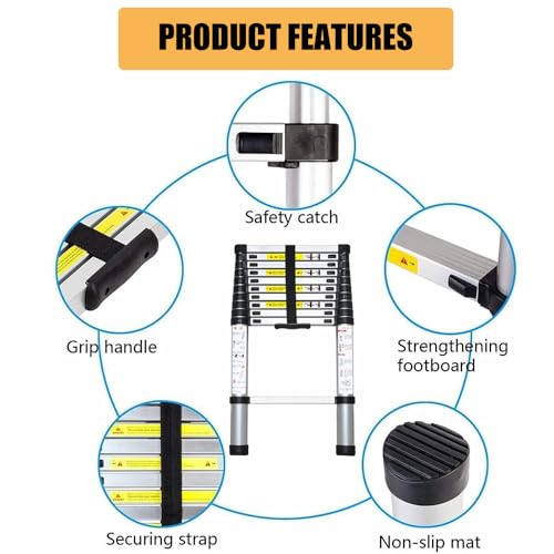 Telescoping Ladder,15.5ft Aluminum Telescopic Extension Ladder ...