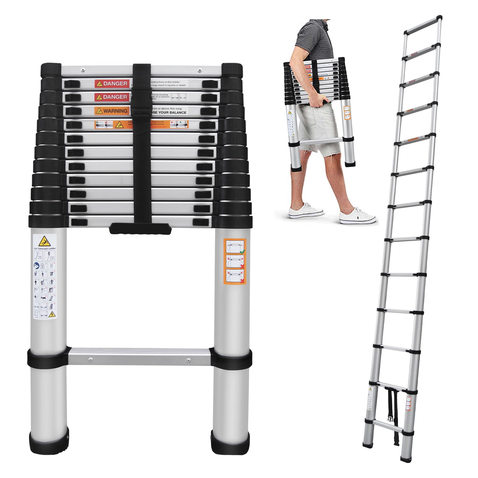 Autofu Telescoping Ladder 16.4ft Aluminum, 330lbs Capacity, 12 Steps ...