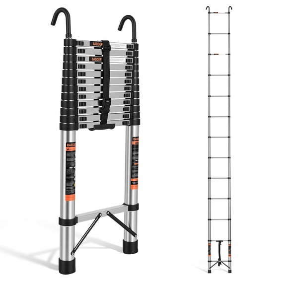Telescoping Ladder, 16.5 FT Extension Ladder w/Hooks, Heavy Duty 330lbs Max Capacity, Outdoor