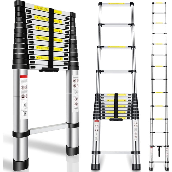 Telescoping Ladder 16.5FT Aluminum Alloy, Heavy Duty 330 lbs Portable Folding Extension Ladder for Indoor Outdoor Home Work (1PC, Silver)