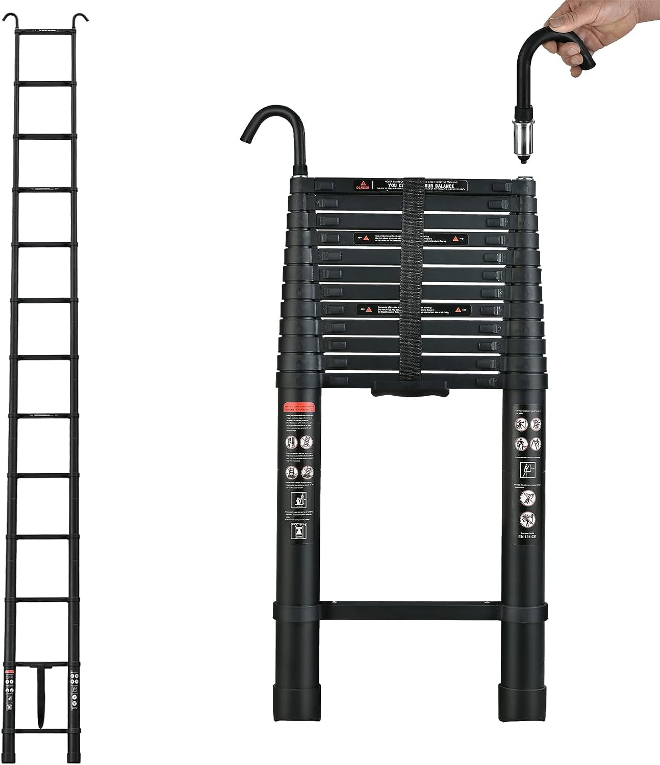 VEVOR 12.5ft Telescoping Ladder – Aluminum Collapsible Extension Ladder With One-Touch Retraction, 330LBS Capacity