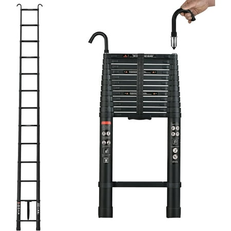 Telescoping Ladder 16.5FT Aluminum Telescopic Extendable Ladders with Roof Hooks, Telescopic Extension Ladder for Home, Portable Folding Multi-Purpose Ladder for Indoor Outdoor Working, 330lb Capacity
