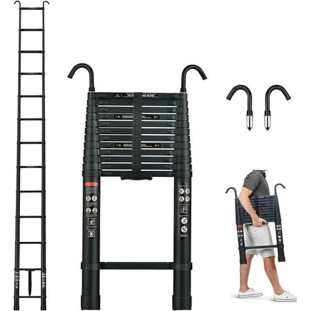 Telescoping Ladder 16 FT Aluminum Collapsible Ladder with 2.8" Detachable Ladder Hooks, Extendable Ladders for Outdoor Indoor Use, Multi-Purpose Ladder for Household Daily or Hobbies, 330 lbs Capacity