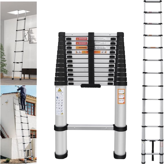 Telescoping Ladder, 16 FT Aluminum Telescopic Ladder Extension Collapsible Ladder for RV, Multi-Purpose Folding Ladder Roof Ladder Attic Ladder, Heavy Duty 330lbs Max Capacity Outdoor Work Ladder
