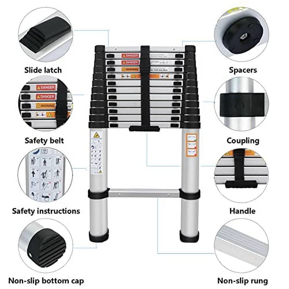 Telescoping Ladder 16 FT Extension Ladder Aluminum Collapsible Ladder ...