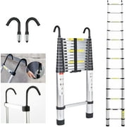Telescoping Ladder 16FT Extension Ladder with 2 Roof Ladder Hooks, Collapsible Ladders for Home, Locking Mechanism, Aluminum Telescopic Extendable Ladder, Rv Ladder, Attic Ladder, 330 Pound Capacity