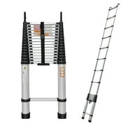Telescoping Ladder 20.3ft Aluminum Extension Folding Ladder with 2 Hooks, 330lbs Max Load, with Anti-Slip Rubber Feet, Folded Height 3.4ft, Weight 36lbs, Portable Attic Ladder Easy to Transport