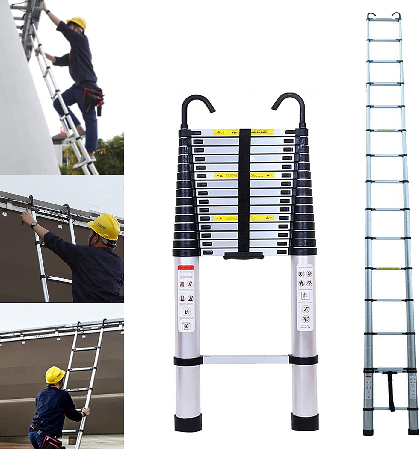 Telescoping Ladder 20FT Extension Ladder with 2 Roof Ladder Hooks, Collapsible Ladders for Home, Locking Mechanism, Aluminum Telescopic Extendable Ladder, Rv Ladder, Attic Ladder, 330 Pound Capacity