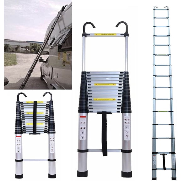 Telescoping Ladder 20FT Extension Ladder with 2 Detachable Hooks Aluminum Telescopic Ladder Collapsible Ladder Fully Extended 244" Multi-Purpose Ladders for Home Loft Roof Ceiling, 330 Lb Capacity