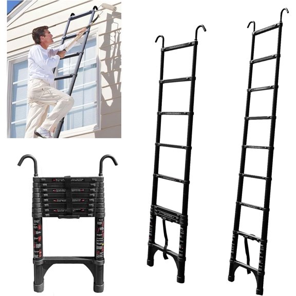 RecPro RV Bunk Ladder 52 Inch - Heavy Duty Aluminum Ladder With Mounting Brackets | Black Or Silver Options | Made In USA