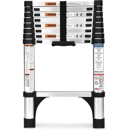 Telescoping Ladder 8.5 FT, Retraction Extension Ladder with 2 Triangle Stabilizers, Multi-Purpose Ladder with Slow Down Design, 330lbs Max Capacity for House Daily Life