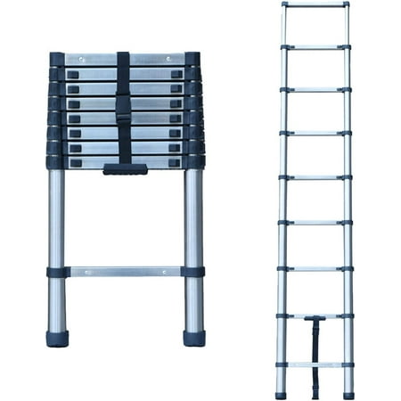Telescoping Ladder, 8.5 FT Stainless Steel Extension Ladder for Home, Collapsible Ladders 330 Lb Max Capacity, Multi-Purpose Telescopic Ladder for Roof Ceiling, Household Daily, EN131 Certificated