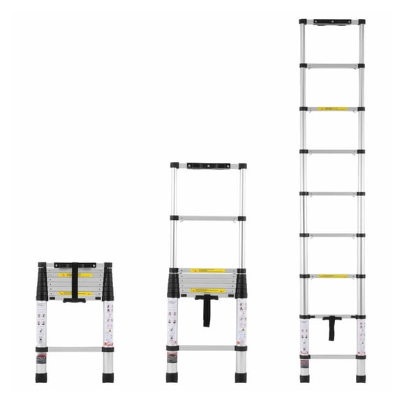 Telescoping Ladder 8.5FT - Extension Ladder with One-Button Retraction, 375 LBS Capacity - Home & Business Use