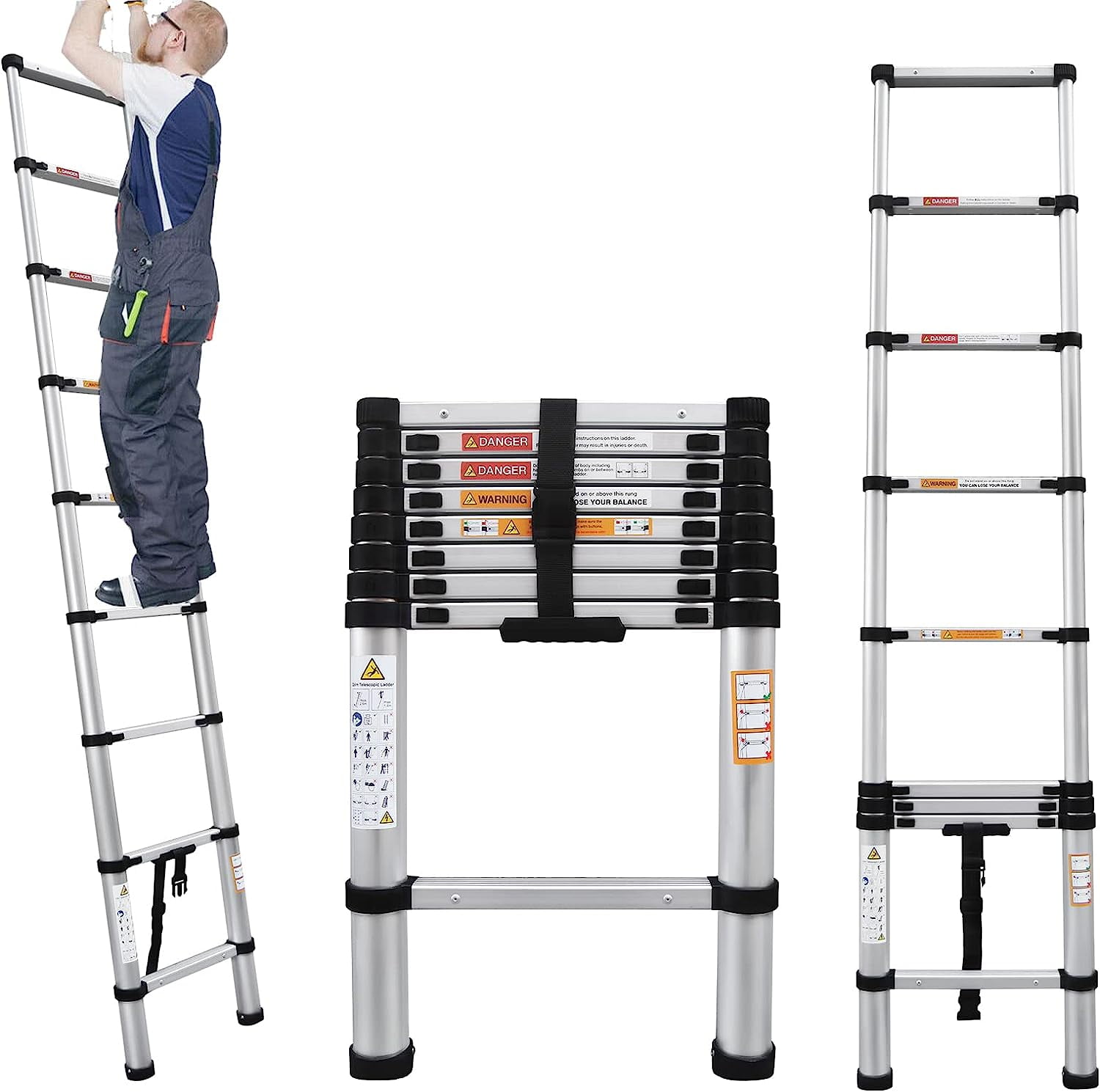 Jupiter, Telescoping Ladder, 8.5 FT Aluminum, Collapsible Extension ...