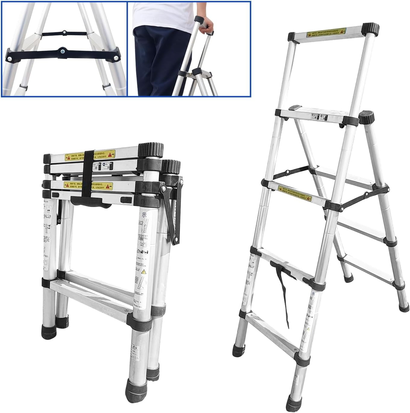 Telescoping Ladder, Aluminum 4 Step+5 Step Telescopic Ladder with 1 ...