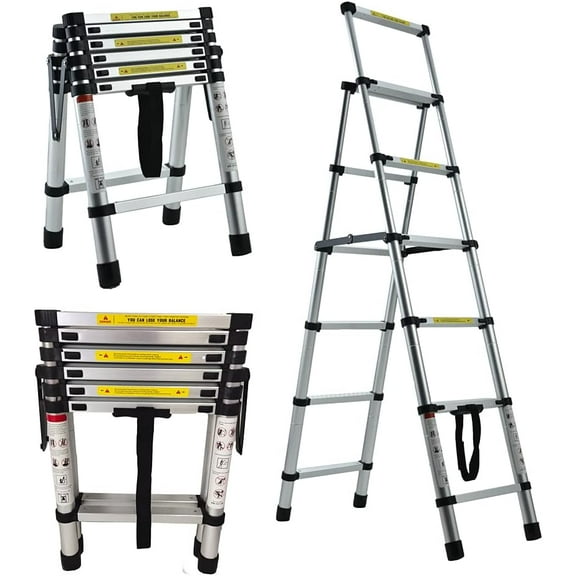 5+6 Steps(5.6ft + 6.6ft) AluminiumTelescoping Ladder Extension Ladder A-Frame Telescopic Ladder Multi-Purpose Collapsible Ladder for Household Daily Or Hobbies 330 Lb Capacity