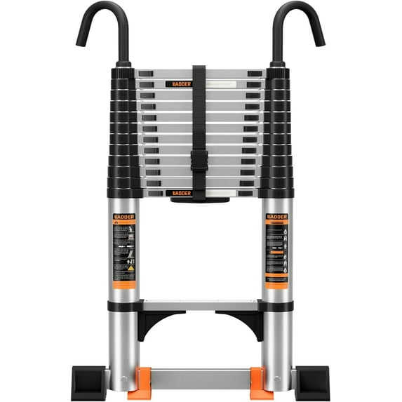 Telescoping Ladder Aluminum Ladder with stabilizer Lightweight Multi-Purpose Extension Ladder Heavy Duty Capacity for RV or Outdoor FT)