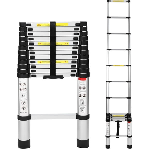 Telescoping Ladder,Aluminum Lightweight Extension Ladder,Heavy Duty 330lbs Max Capacity,Multi-Purpose Collapsible Ladder for Home RV or Outdoor Work