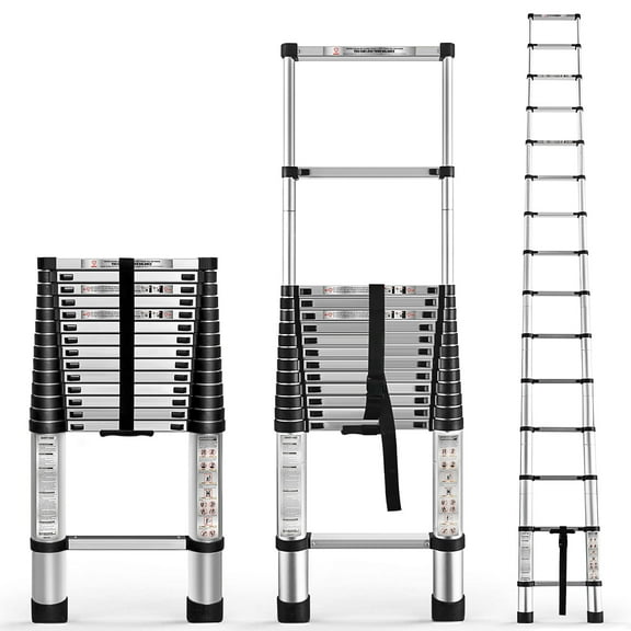 Telescoping Ladder, Aluminum extendable Ladder, Folding Ladder, one-Button Retractable Extension Ladder, Portable Ladder for Home and Outdoor Work, Load Capacity 330 pounds, 14.5FT / 4.4M