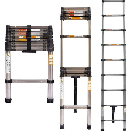 Telescoping Ladder Extension Ladder 8.5FT Collapsible Ladder Telescopic Extendable Ladder, Stainless Steel Attic Ladder Rv Ladder Roof Ladder, Multi-Purpose Ladder for Household Daily, 330 Lb Capacity