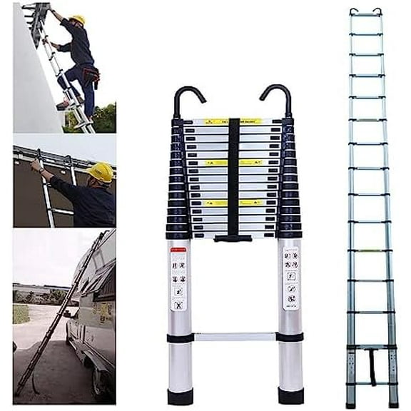 Telescoping Ladder Extension Ladder Multi Purpose Ladders 20FT Collapsible Ladder with 2 Detachable Roff Hooks Heavy Duty Aluminum Telescoping Ladder for Home Clean Gutters, 330 lb Capacity EN131