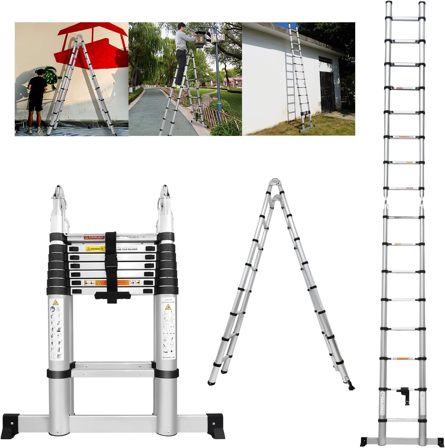 Ladders For Rvs Telescoping Ladder A Frame Ladder with Ladder Stabilizer Support Bar ...