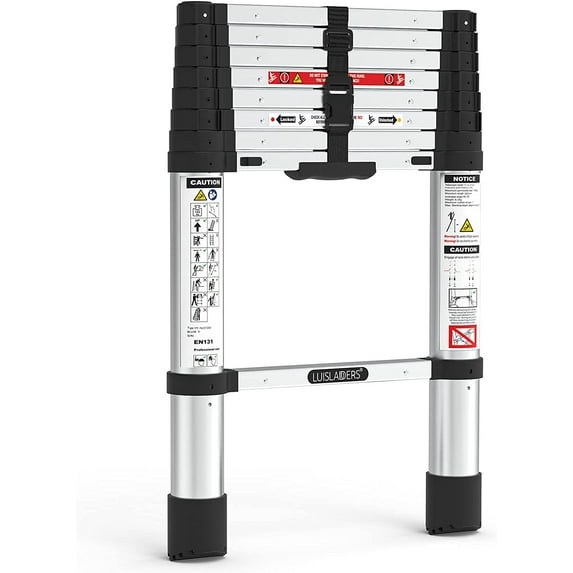 Telescoping Ladder, LUISLADDERS 8.5ft Extension Ladder Telescopic Stepladder One-Button Retraction 330lbs Max Capacity, Multi Position RV Ladder for Indoor & Outdoor Work
