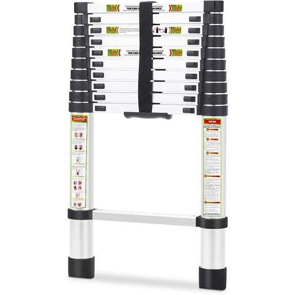 Telescoping Ladder for RV & Attic, 10.5FT Aluminum Extension Ladder with Dual Locking Mechanism, Max Load 330lbs, Compact Foldable Ladder for Roof, Home, Travel Trailer & Multi-Surface Use