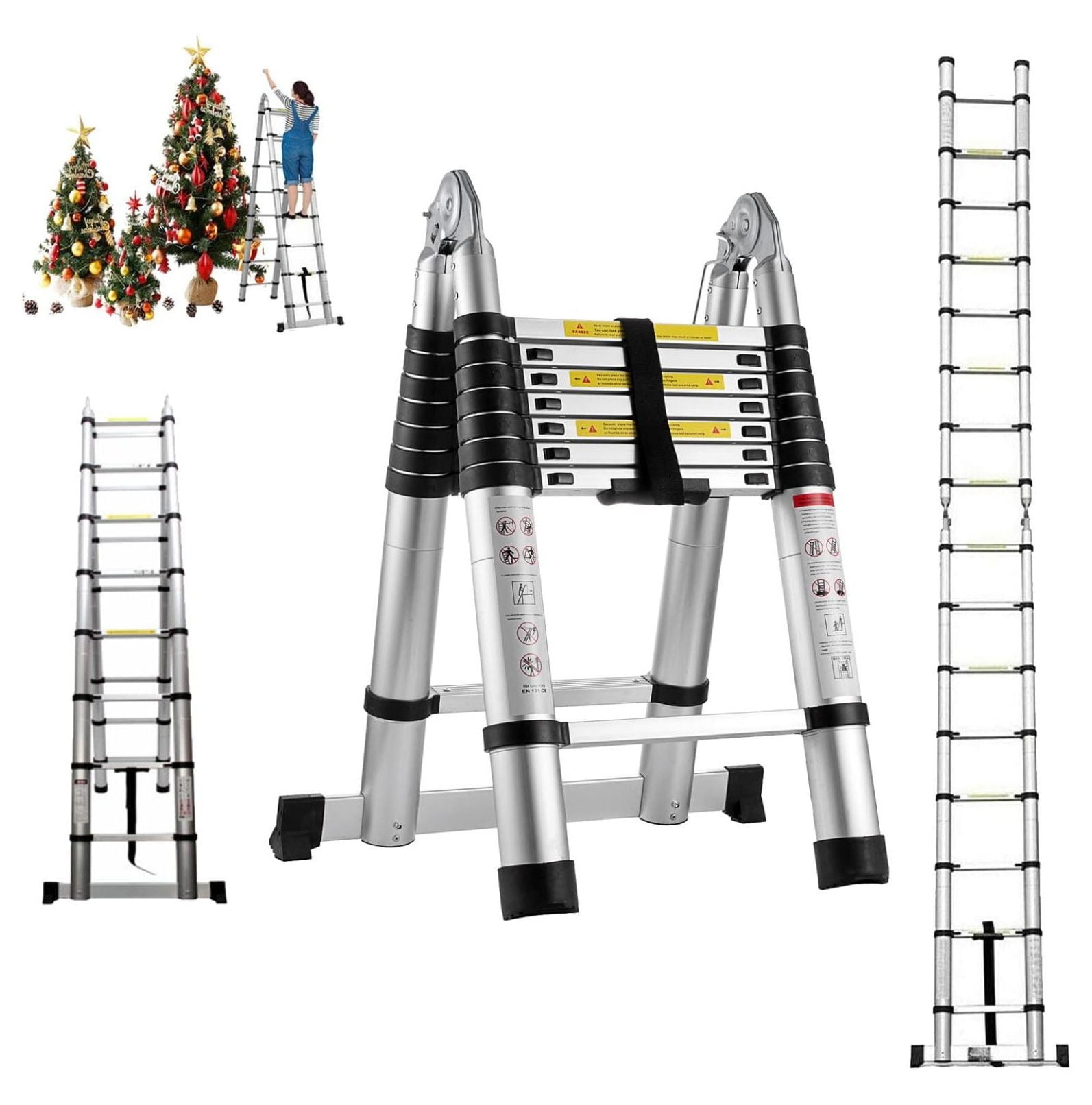 Telescoping Ladder with Ladder Stabilizer, 16FT Extension Ladder