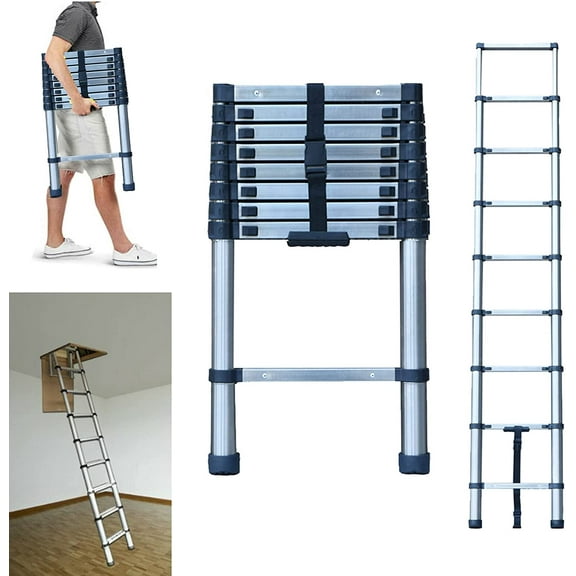Telescoping Ladder Telescopic Extension Ladders 8.5 FT Stainless Steel Extendable Ladder, Collapsible Ladder for Household, Rv Ladder, Roof Ladder, Folding Ladder, Loft Ladder, 150 kg/330 lbs Capacity