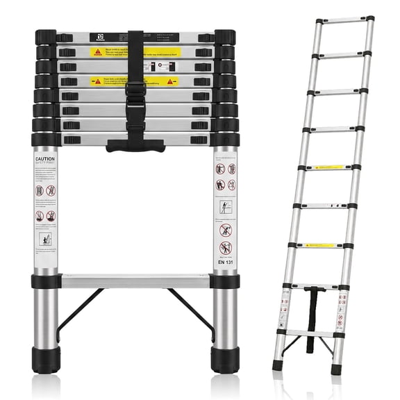 Telescoping Ladder, Thickened Stainless Steel Anti-Bending Extension Ladder, 300 Lbs Stable Retractable Folding Ladder, Anti-Pinch Slow Retraction Collapsible Portable Ladder for RV (100 in)