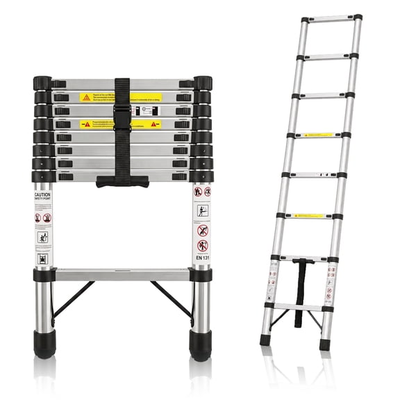 Telescoping Ladder, Thickened Stainless Steel Anti-Bending Extension Ladder, 300 Lbs Stable Retractable Folding Ladder, Anti-Pinch Slow Retraction Collapsible Portable Ladder for RV (100 in)