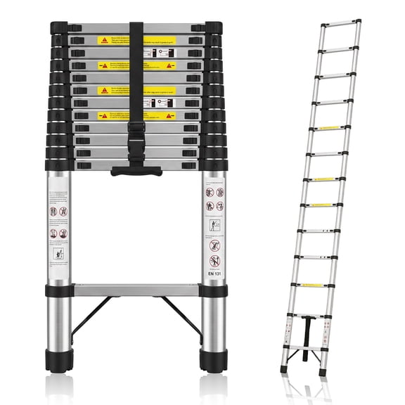 Telescoping Ladder, Thickened Stainless Steel Anti-Bending Extension Ladder, 300 Lbs Stable Retractable Folding Ladder, Anti-Pinch Slow Retraction Collapsible Portable Ladder for RV (145 in)