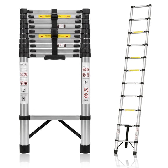 Telescoping Ladder, Thickened Stainless Steel Anti-Bending Extension Ladder, 300 Lbs Stable Retractable Folding Ladder, Anti-Pinch Slow Retraction Collapsible Portable Ladder for RV (120 in)