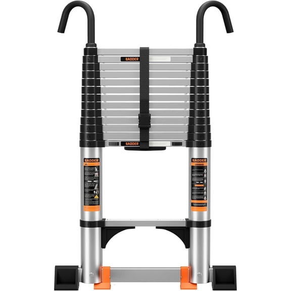 Telescoping Ladder,with  Hook and stabilizer barand,Extension Ladder,  330lbs  Capacity, Multi-Purpose Collapsible Ladder for RV or Outdoor Work (, 12.5FT/3.8M(A-Button))