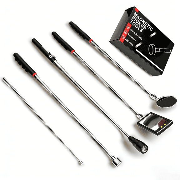 Prichor Telescoping Magnetic Pickup Tool Set, 1 & 15 lb Pick Up Sticks with LED Light, Round and Square 360 Adjustable Inspection Mirror, Birthday Gifts for Men Dad