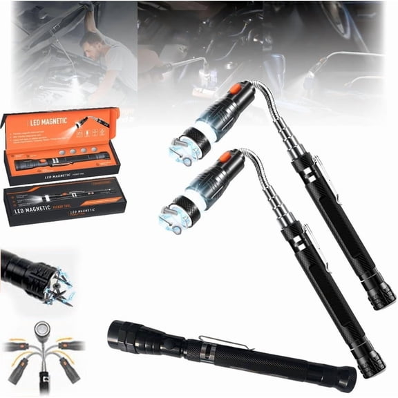 Telescoping Magnetic Pickup Tools, LED Extendable Flexible Flashlight with Telescoping Magnet Neck Bendable Spring Stick for Precision Work the Ultimate Gift for Every Guy This Christmas
