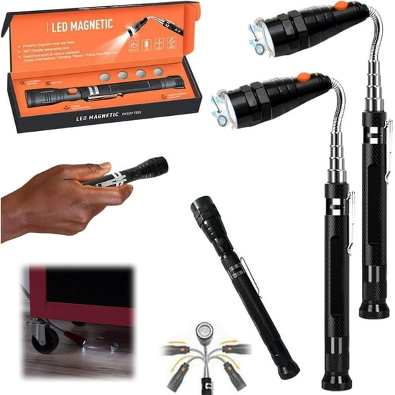 Telescoping Magnetic Pickup Tools, Telescoping Flashlight with Magnet, Double-Head Magnetic Telescoping with Led Flashlight and 22 In, Neck Bendable Spring Stick, Led Magnetic Flashlight (2PCS)